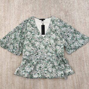 NWOT Banana Republic Floral Short Sleeve Wrap Blouse Top M